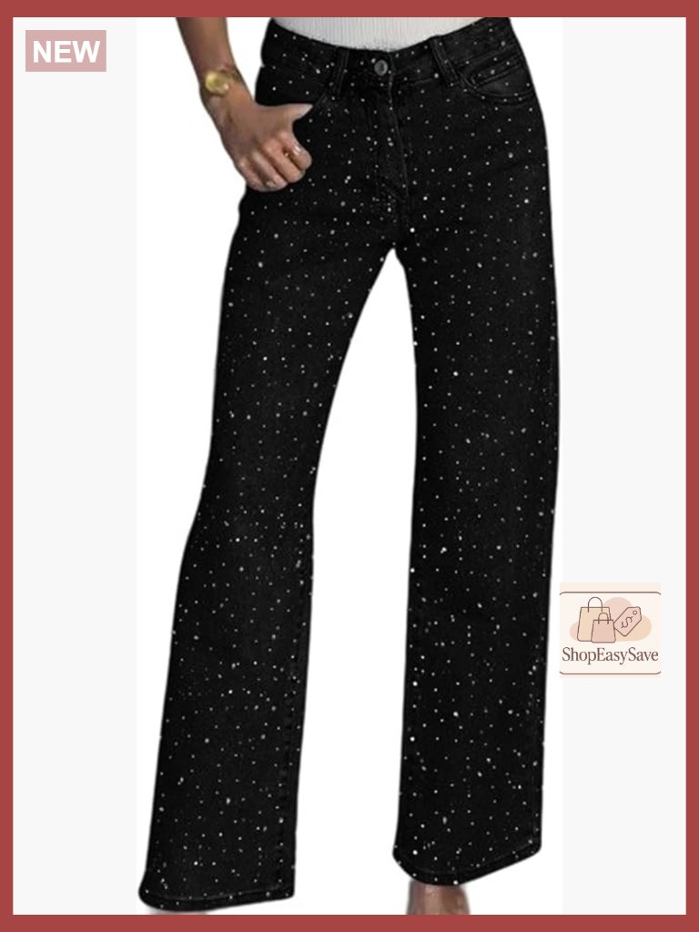 Rhinestone Embellished Y2k Baggy High Waisted Wide Leg Sparkly Jeans
